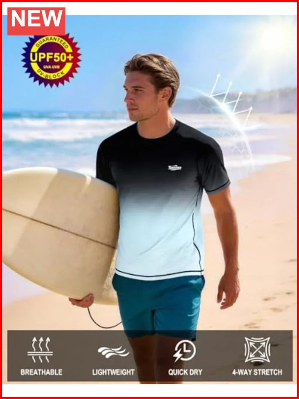 UPF 50+ Men's Rash Guard Short Sleeve Quick Dry Sun Shirt